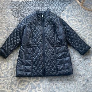 Quilted Knee Length Winter Coat Black Large